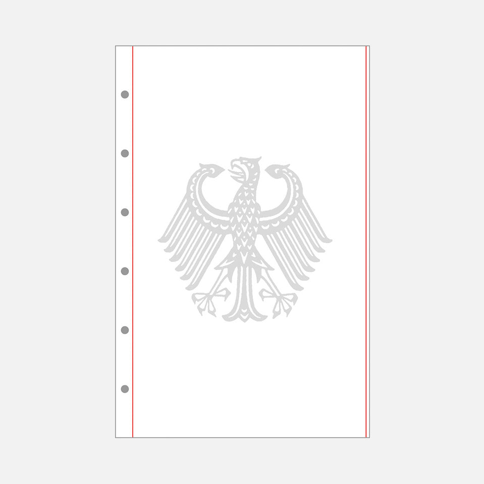 Blanko Urkundenpapier | 130 x 200 mm | roter Rand | 6-fach-Lochung | Adler