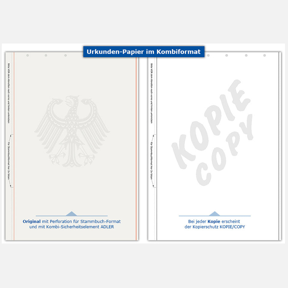 Sicherheitspapier-/Urkundenpapier mit Adler | A4 | Perforation