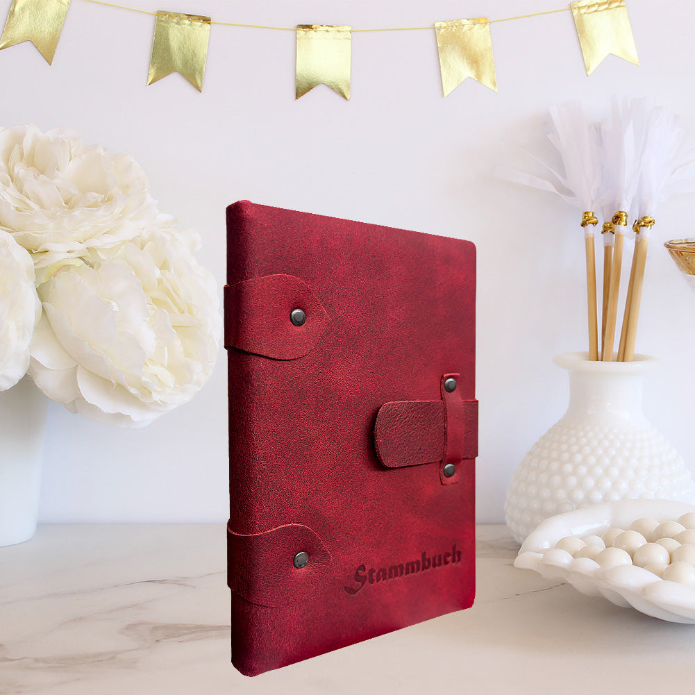 Premium Stammbuch Adell aus hochwertigem Pferdeleder in dunkelrot mit Blinkprägung, Seitenansicht