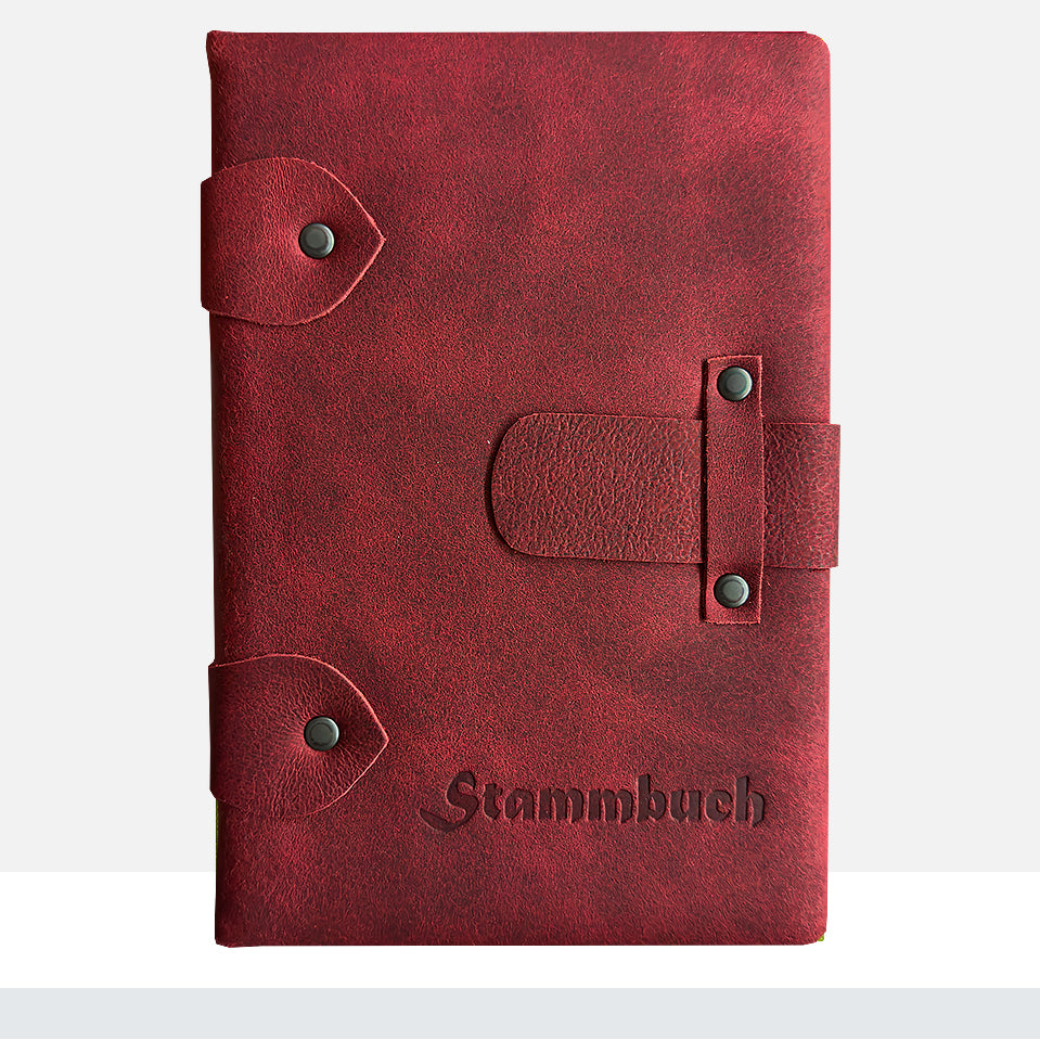 Premium Stammbuch Adell aus hochwertigem Pferdeleder in dunkelrot mit Blinkprägung, Frontalansicht